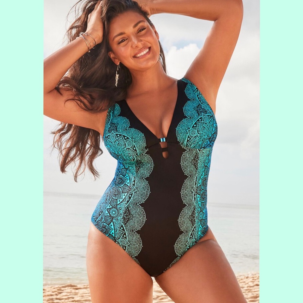 SWIMSUITS FOR ALL DEEP V NECK ONE PIECE